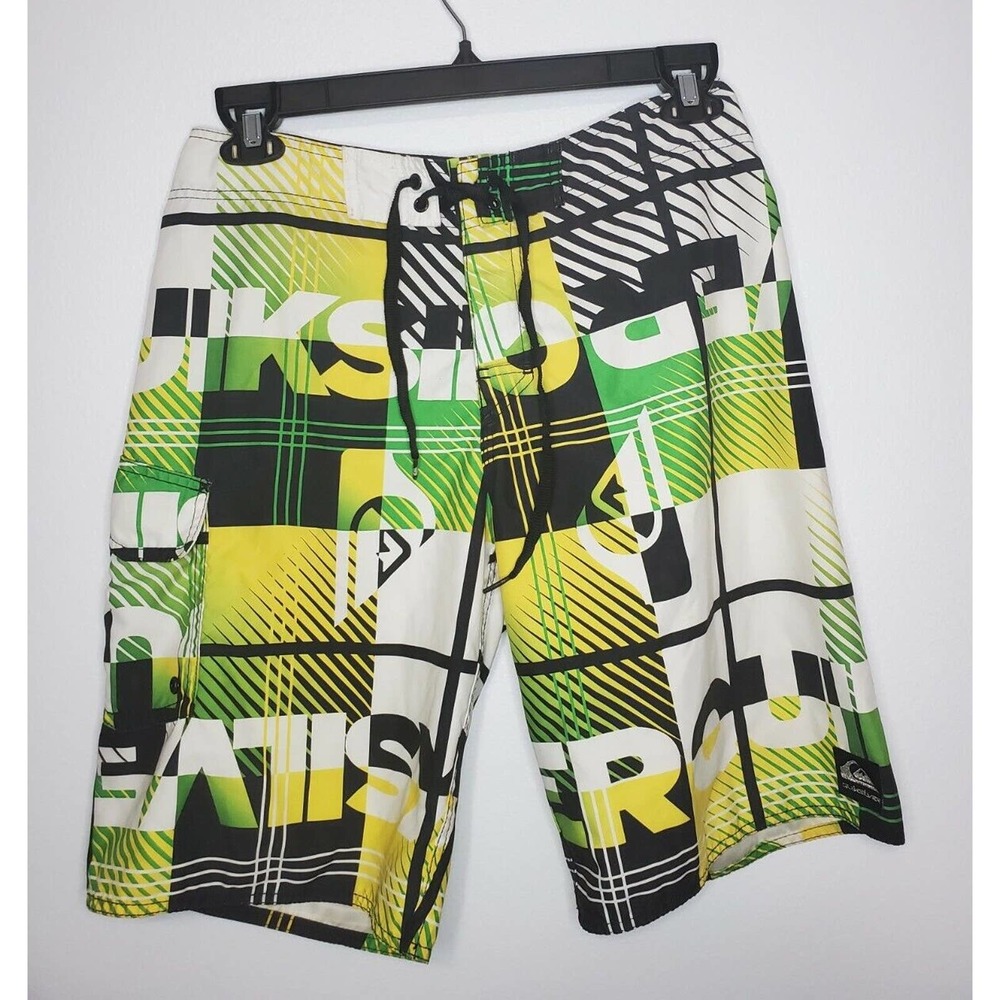 Quiksilver Board Shorts Men's Sz 31 Surf Length 21" Slater Beach Green Yellow